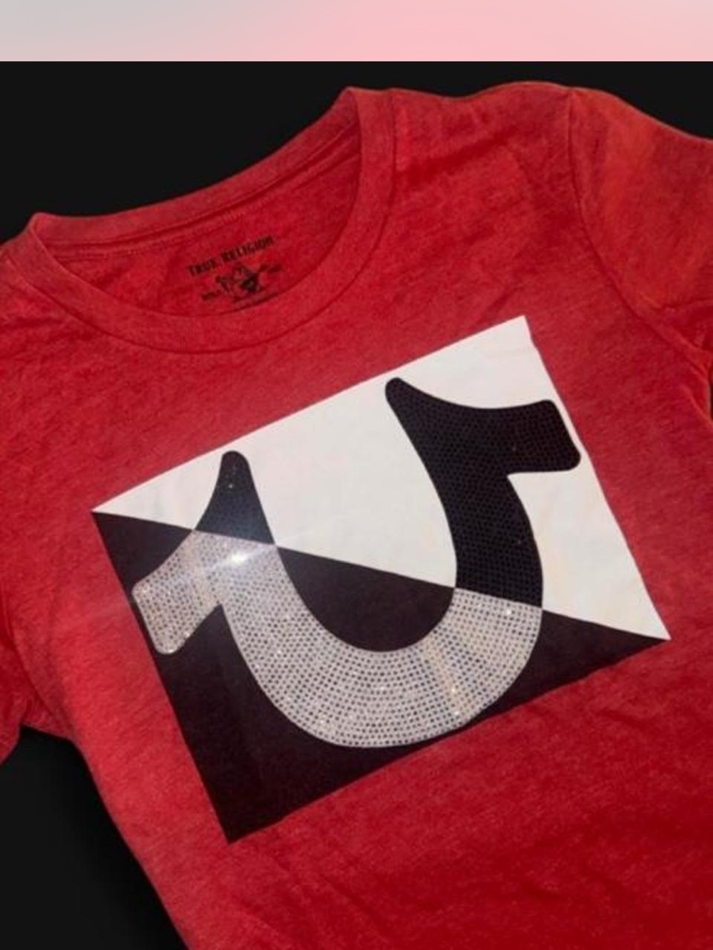 True Religion Womes' Rhinestone Red Graphic Logo T-Shirt